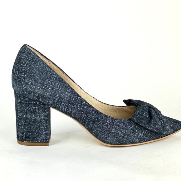 Kate Spade New York Blue Tweed Bow Block Heel Pumps - Size 8M - 2020 - Picture 4 of 10